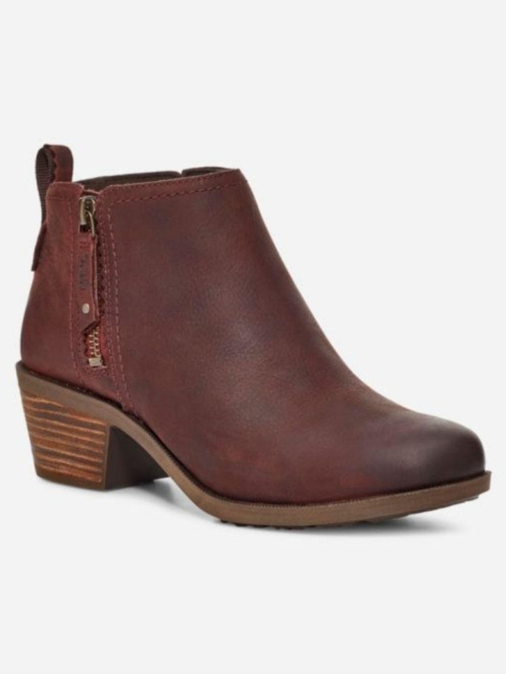 Teva Anaya Distressed Leather Ankle Heeled Bootie Mahogany Waterproof Womens 8.5
